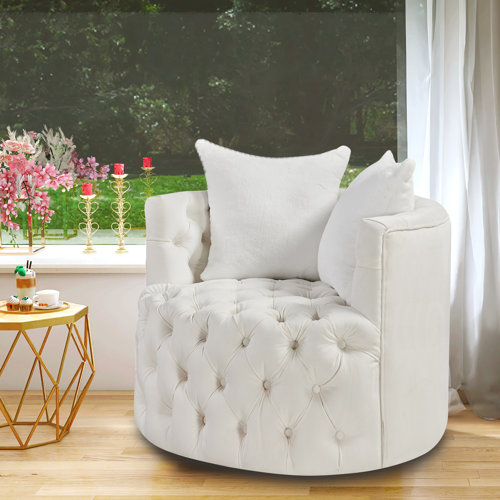 Rosdorf Park Janais 33.5" Wide Swivel Barrel Chair, Velvet Tufted